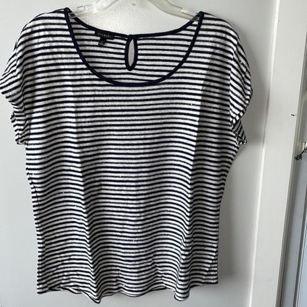 Women's Talbots striped navy blue and white top. Size large. New without tags.